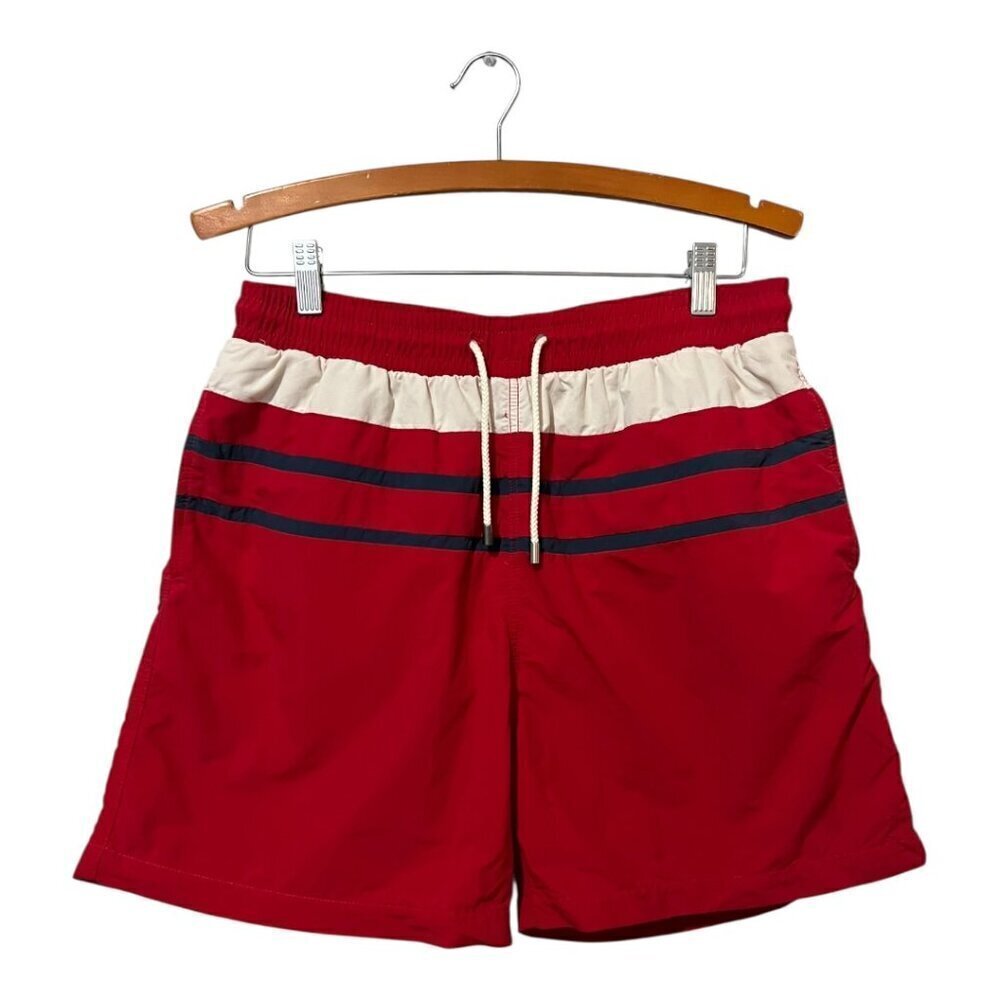 Solid & Striped Swim Trunks Large Red White Blue Patriotic USA